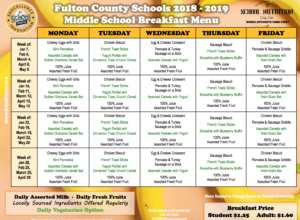 Middle Schools Breakfast Menu