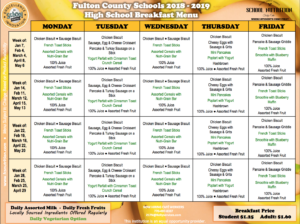 High School Breakfast Menu