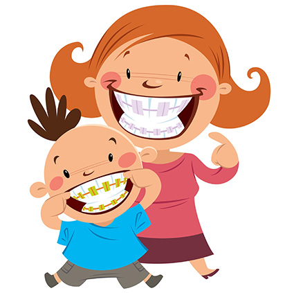 cartoon mom and son with braces